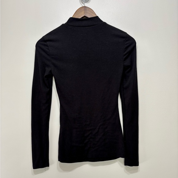 SHEIN Contemporary Classic Ribbed Long Sleeve Mock Neck Fitted Shirt Top Black - Picture 4 of 8